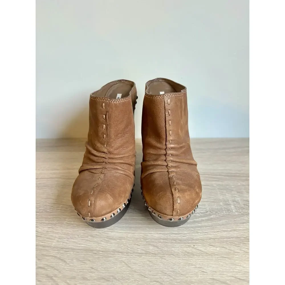 Miu Miu Brown Leather Cottage Studded Heeled Mules EU Size 37 / US 7